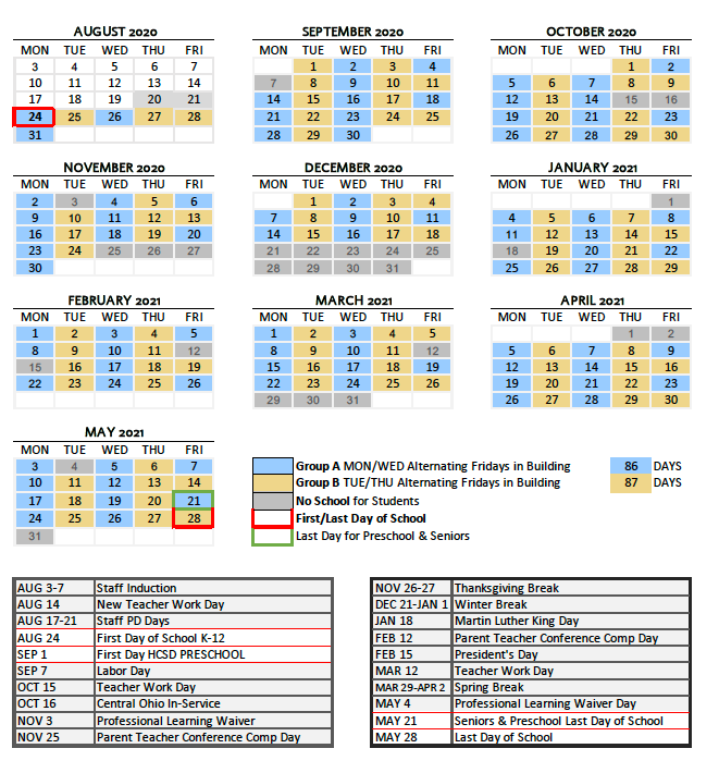 hilliard city schools calendar 2021 Hybrid Plan 2020 2021 School Year hilliard city schools calendar 2021