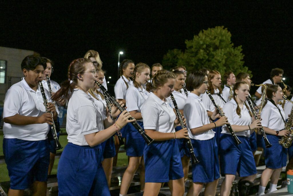 Clarinets performing pep tunes during the football game