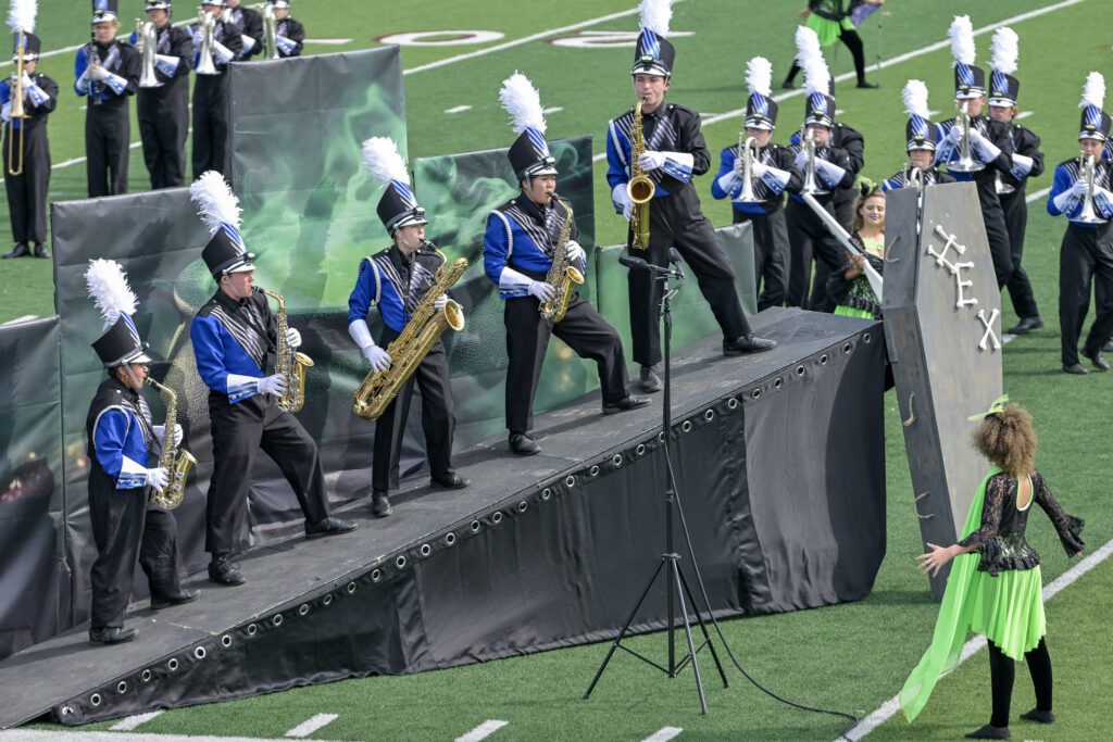 Saxophone quintet performance during halftime performance