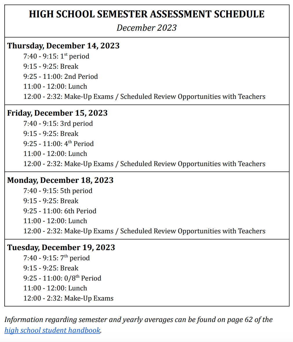 exam schedule