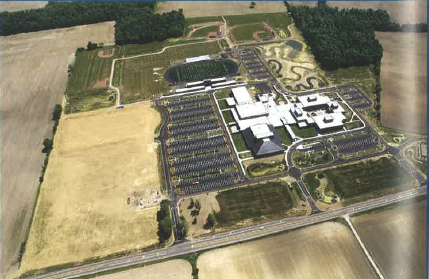 An aerial view from 2009; today, this photo would include Memorial Middle School on the left, along with several other changes to our landscape.