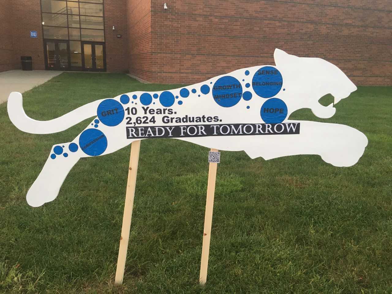 Bradley administration decorated this white jaguar with a focus on student success.