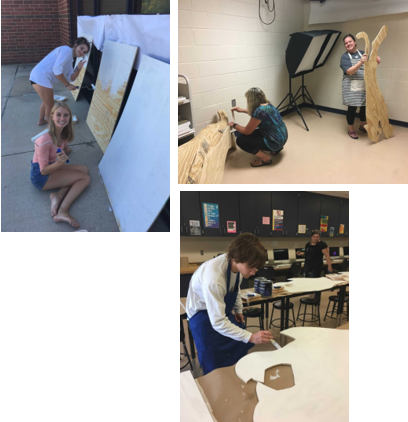 Students and staff began this project by cutting, sanding, and priming the wooden shapes.