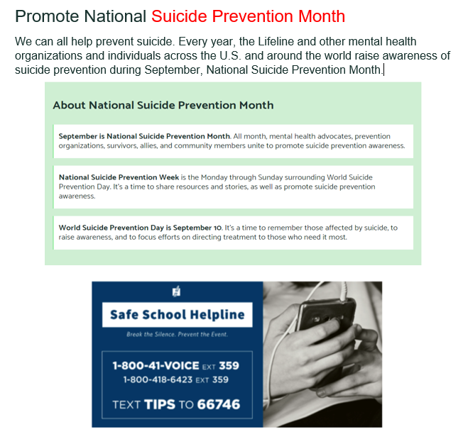promote national suicide prevention month