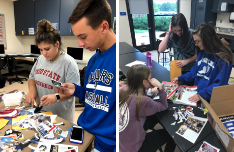 Yearbook students used pages from past years' books to decorate their jaguar.