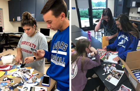 Yearbook students used pages from past years' books to decorate their jaguar. 