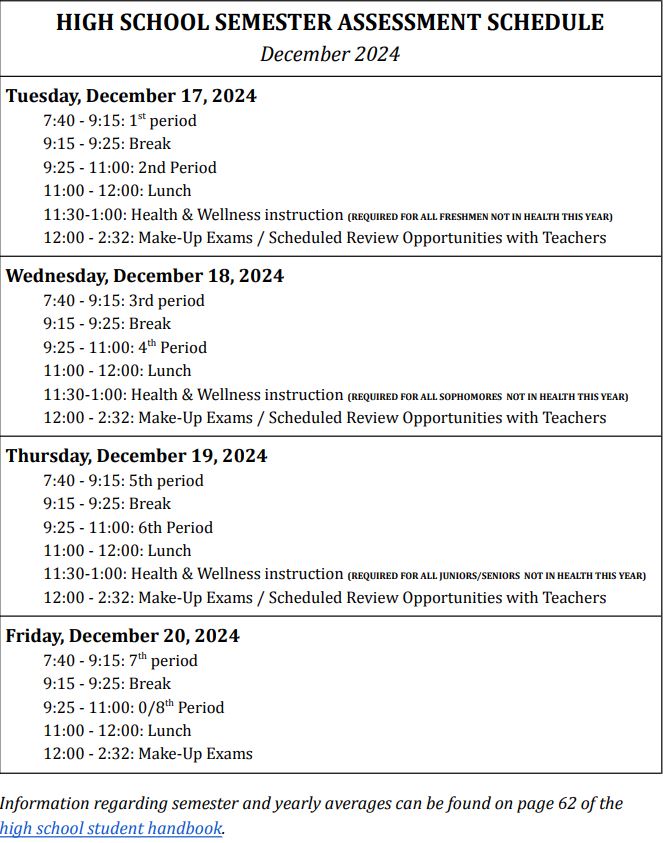 Revised Exam Schedule December 17 December 20 Hilliard Davidson High School