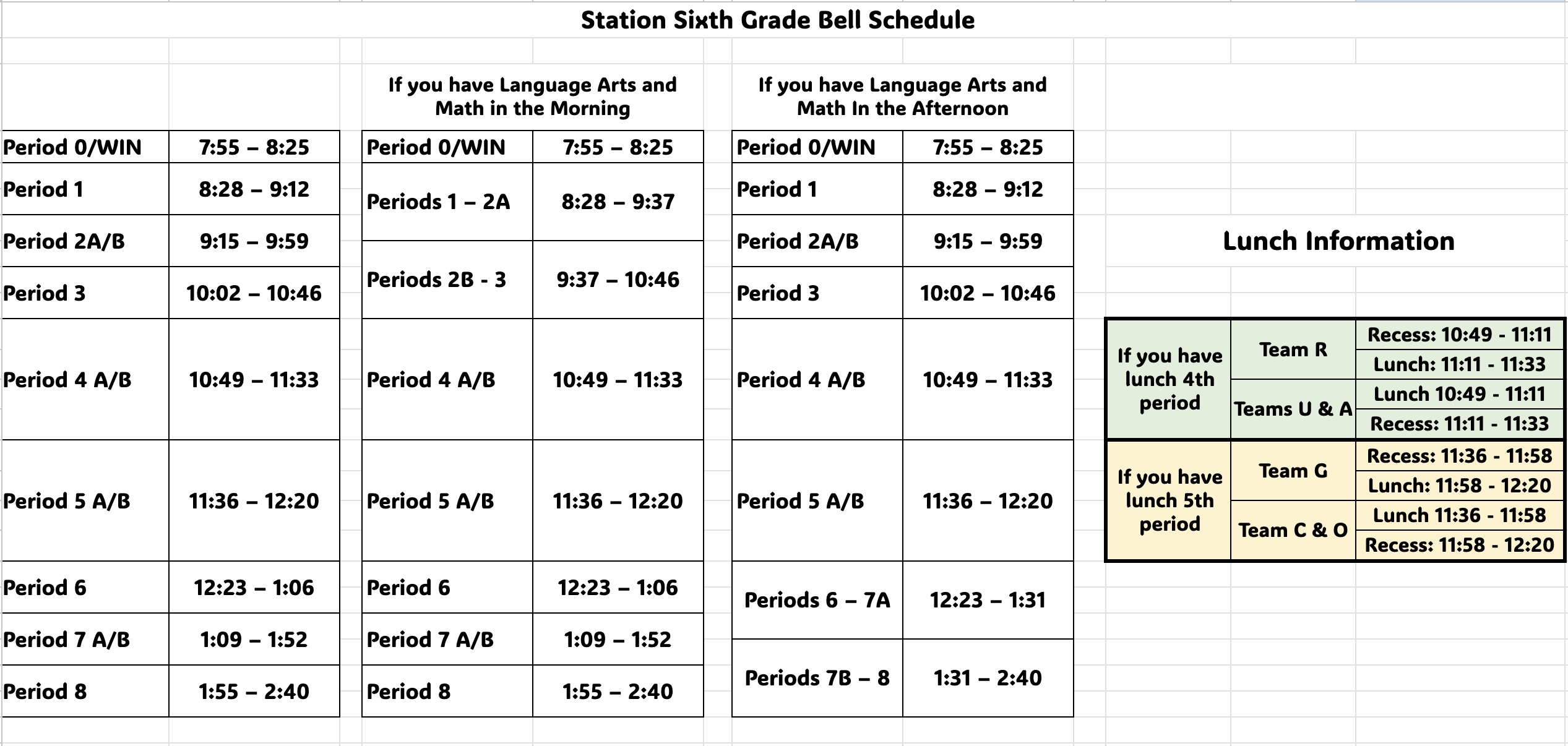 bell schedule 