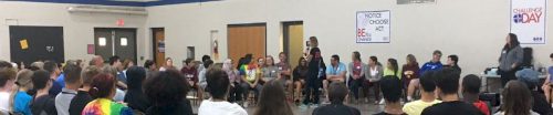 students in circle at challenge day