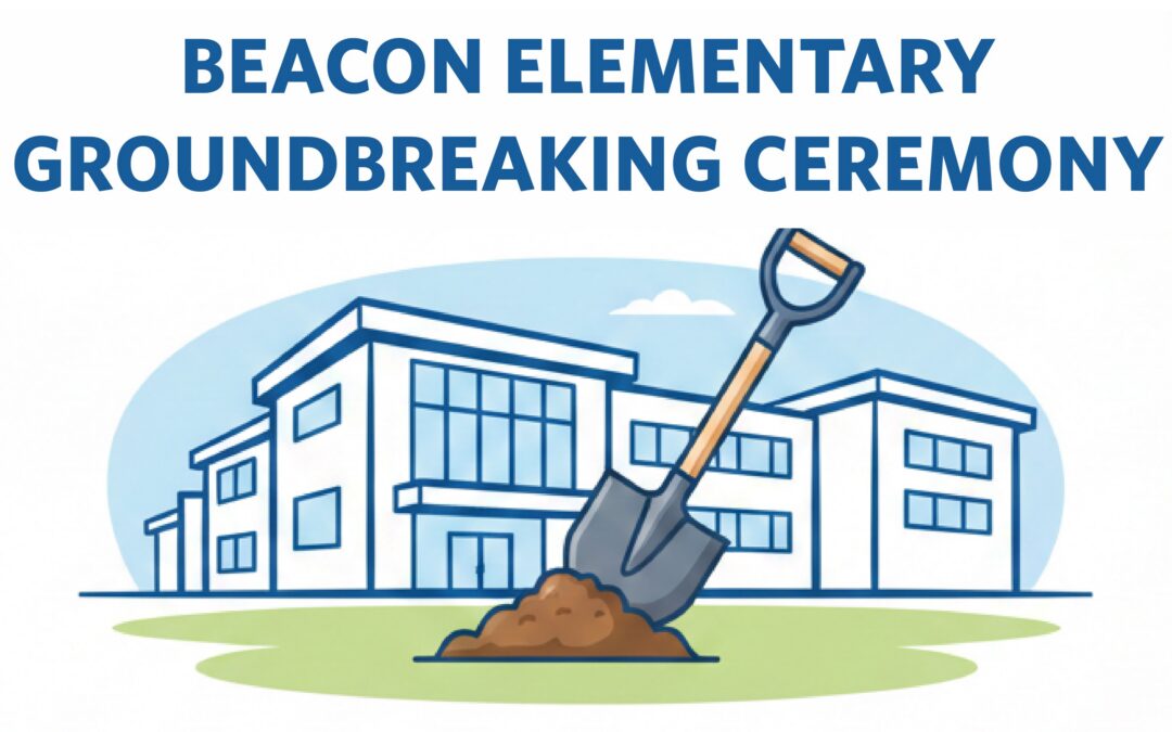 School building with shovel digging up dirt.