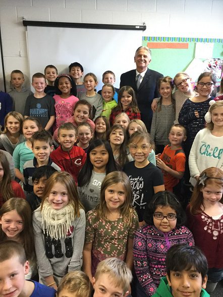 Mayor with students