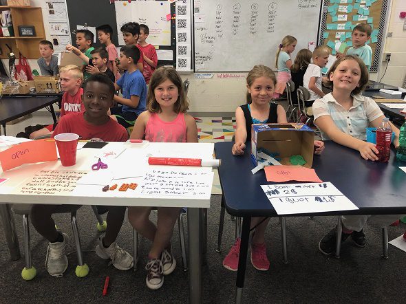 students sharing their treasures at the market